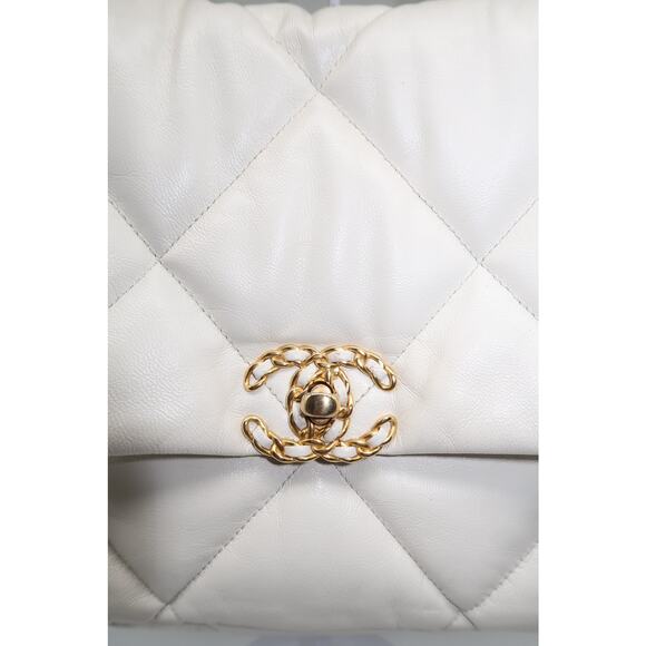 Chanel Leather Quilted CC Logo Chain Strap 19 Flap Crossbody Bag White - Picture 8 of 16